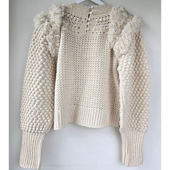Sea New York Darcy Fringe Merino Wool Chunky Knit Ivory Sweater Womens Size XL - Picture 4 of 13